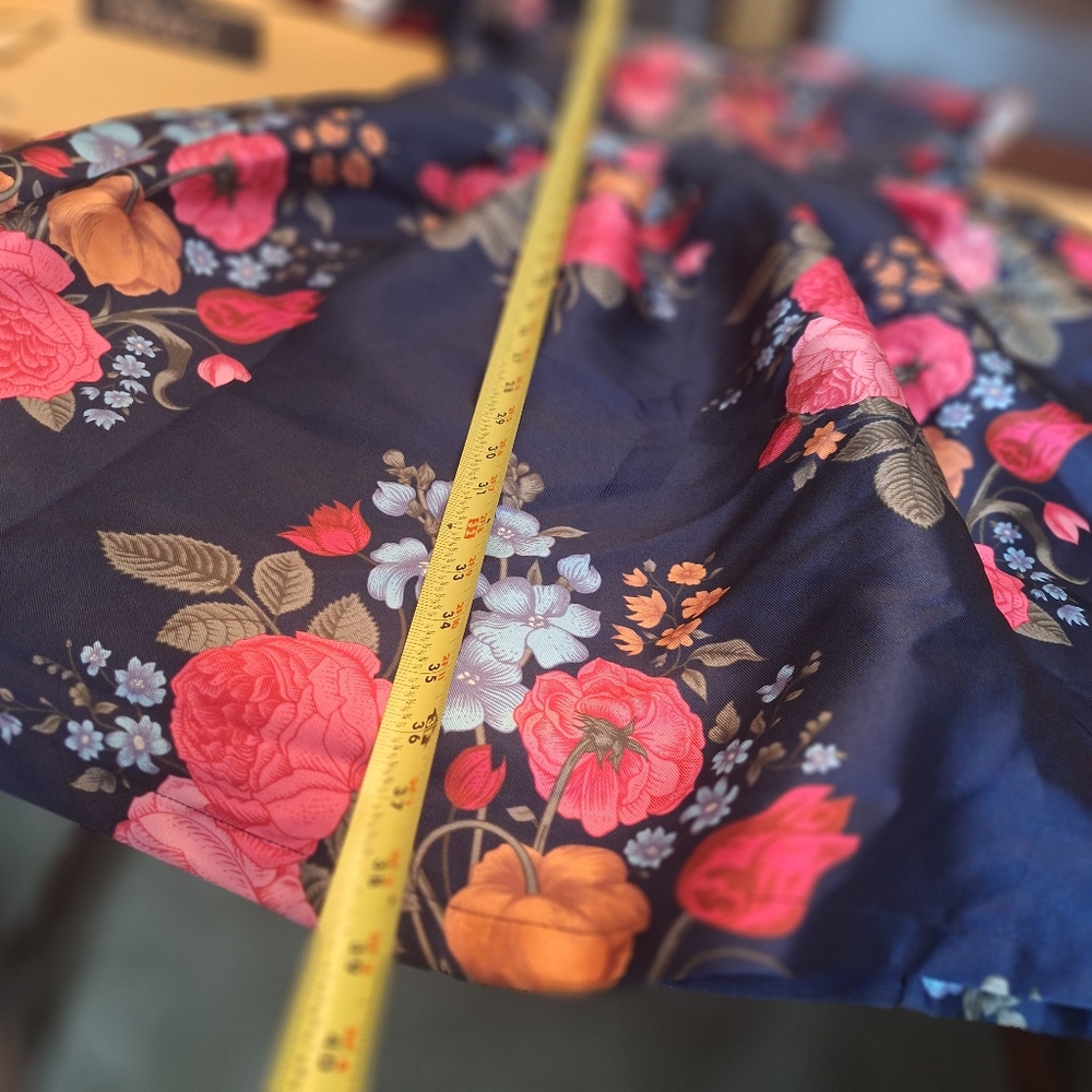 Floral Fit-and-Flare Dress in Navy with Pink Floral Print - Picture 12 of 14